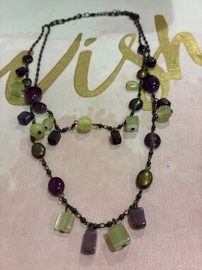 Women Jewelry Purple and Green Stone And Glass Beaded Layered Necklace
